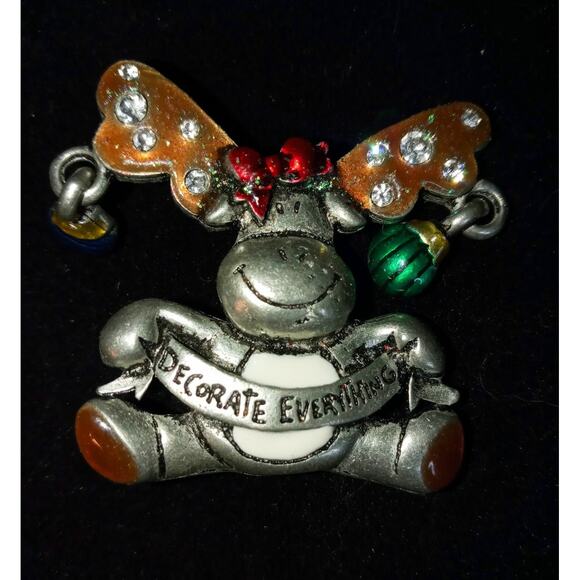 Christmas Moose Decorate Everything Vtg Signed AJMC Silver Tone - Picture 1 of 3